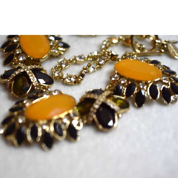Vintage Ann Taylor Amber/Butterscotch Gold Tone Rhinestone Accent Chain Necklace - Picture 5 of 5
